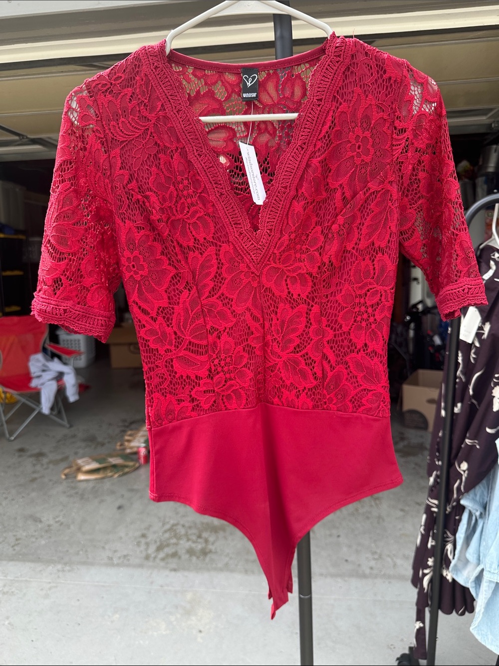 Windsor Red Floral Lace V-Neck Bodysuit